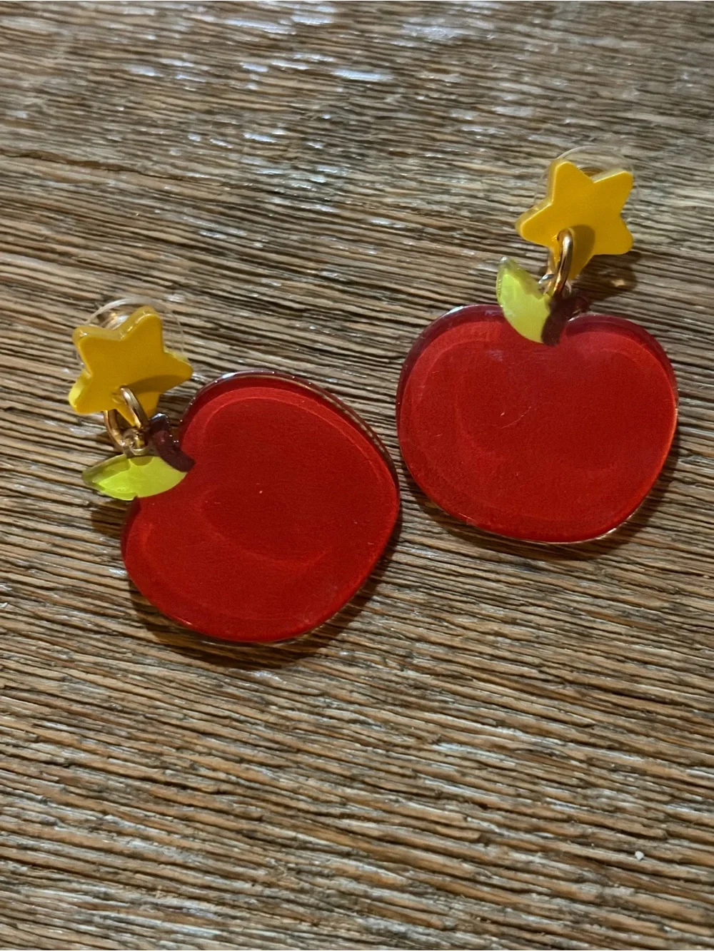 Kids Red Apple Earrings with Yellow Star Tops